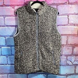 Merokeety Sherpa Fleece Women's Vest XL Gray Full Zip Cozy Layering